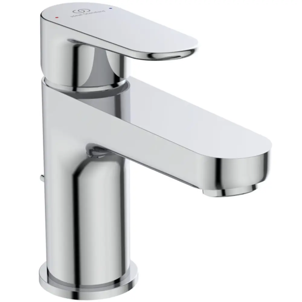 Waschtischarmatur in Chrom von Ideal Standard mit flachem Auslauf und Hebelsteuerung. Kompakte Form für moderne Badezimmergestaltung.